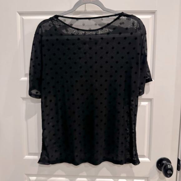 Sheer Polka Dot Mesh Short Sleeve Top - Picture 2 of 4